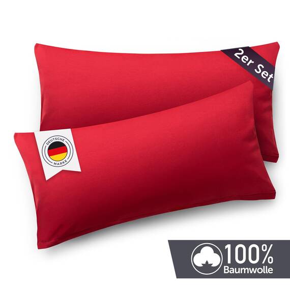 Blumtal Kissenbezug 40 x 80 cm (2er Set Kissenbezüge) - Rot - 100% Baumwoll-Jersey, Oeko-Tex Zertifiziert, Kopfkissenbezug 40x80 - Jersey Kissenhülle für Kissen 40x80 cm mit Reißverschluss