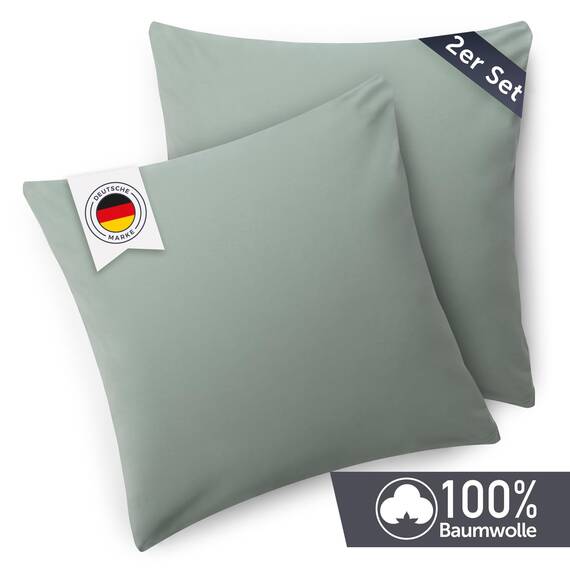 Blumtal Kissenbezug 60x60 cm (2er Set Kissenbezüge) - Hellgrün - 100% Baumwoll-Jersey, Oeko-Tex Zertifiziert, Kissenbezüge 60x60 - Jersey Kissenhülle für Deko-Kissen 60x60 mit Reißverschluss