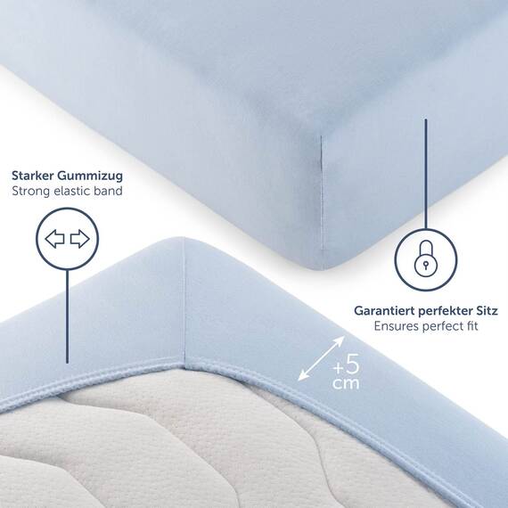 Blumtal® Premium Spannbettlaken 90x200cm 2er Set Jersey - Oeko-TEX zertifiziertes Bettlaken 90x200cm Baumwolle 100% - Spannleintuch 90x200 für Matratzen bis 25cm - 90x200 Spannbettlaken - Hellblau