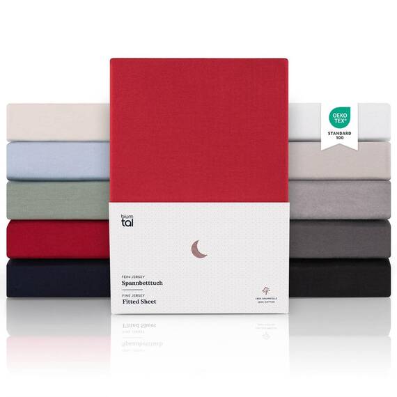 Blumtal® Premium Topper Spannbettlaken 90x200cm Jersey - Oeko-TEX zertifiziertes Bettlaken 90x200cm Baumwolle 100% - Spannleintuch 90x200 für Topper bis 10cm Höhe - 90x200 Spannbettlaken - Rot