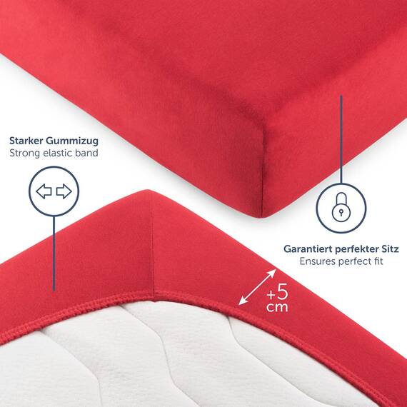Blumtal® Premium Spannbettlaken 100x200cm Jersey Boxspringbetten im 2er Set - Oeko-TEX zertifiziertes Bettlaken 100x200 Spannbettlaken - Bettlaken Baumwolle - Spannbettlaken für Boxspringbetten - Rot