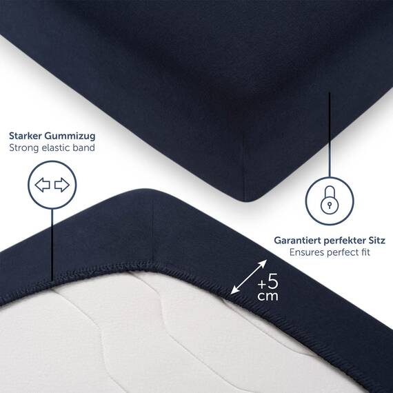 Blumtal® Premium Jersey Spannbettlaken 140x200cm Boxspringbett - Oeko-TEX zertifiziertes Spannbettlaken 140x200cm Baumwolle 100% - weiches Spannbettlaken 140x200cm Boxspringbetten - Dark Ocean Blue