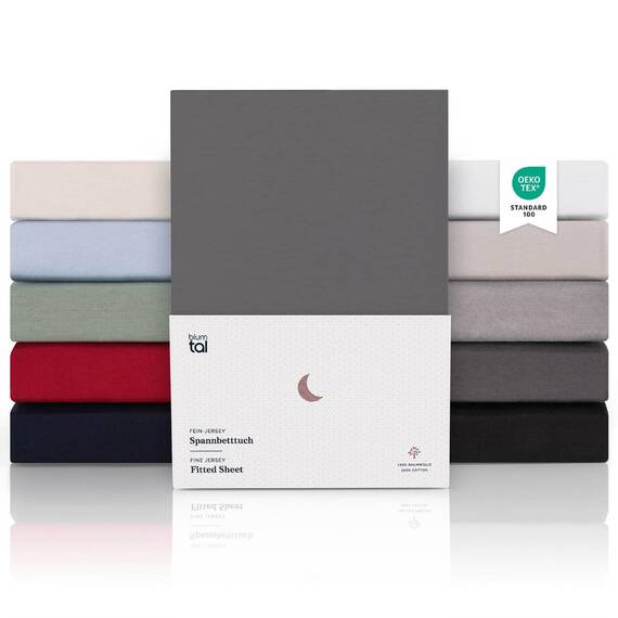 Blumtal Boxspring 2er Set Spannbettlaken 180x200cm bis 200 x 200 cm - Superweiches 100% Baumwolle Spannbetttuch, bis 45cm Matratzenhöhe, Anthrazit