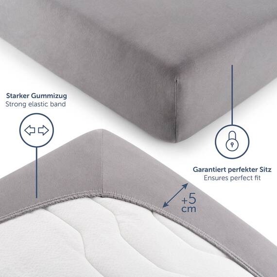 Blumtal® Premium Topper Spannbettlaken 180x200cm Jersey im 2er Set - Oeko-TEX zertifiziertes Bettlaken 180x200 Baumwolle 100% - Spannbetttuch 180x200 Topper bis 10cm Höhe - Bettlake Topper Dunkelgrau