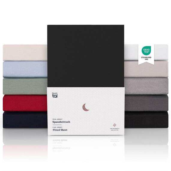 Blumtal® Premium Spannbettlaken 200x200 cm Jersey - OEKO-TEX Zertifiziertes Baumwolle Bettlaken - Spannbetttuch in Schwarz