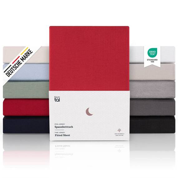 Blumtal® Premium Spannbettlaken 270x200 cm Boxspringbett Jersey - Oeko-TEX zertifiziertes Bettlaken 200x270 Baumwolle - Spannbettlaken 270x200 Familienbett - Laken 270x200 Familienbett in Rot