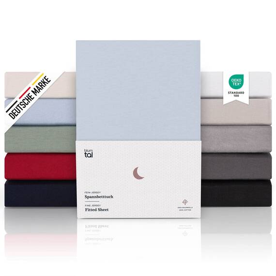 Blumtal® Premium Spannbettlaken 270x200 cm Boxspringbett Jersey - Oeko-TEX zertifiziertes Bettlaken aus Baumwolle - Hellblau