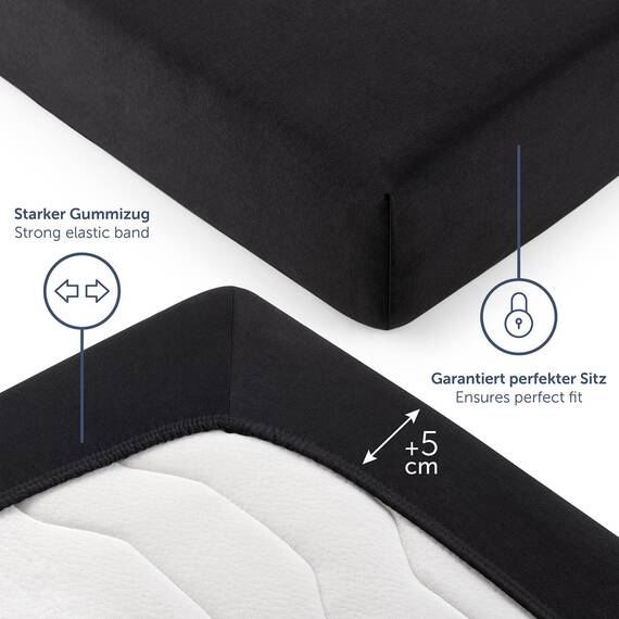 Blumtal® Premium Spannbettlaken 200x200 cm Jersey 2er Set - Oeko-TEX zertifiziertes Spannbettlaken 200x200 Baumwolle 100% - Bettlaken 200x200 Baumwolle - Spannbettlaken - 200x200 Laken in Schwarz