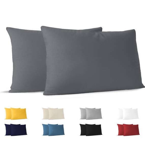 Dreamzie Kissenbezug 40x70 (Set mit 2) - 100% Jersey Baumwolle 150 g/qm Kissenbezüge -Anthrazit - Für Kissen 40x70 cm - Kissenhülle - Kissenbezug - Resistent und Hypoallergen