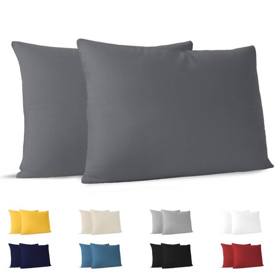 Dreamzie Kissenbezug 40x60 (Set mit 2) - 100% Jersey Baumwolle 150 g/qm Kissenbezüge -Anthrazit - Für Kissen 40 x 60 cm - Kissenhülle - Kissenbezug - Resistent und Hypoallergen