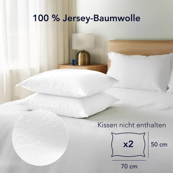 Dreamzie Kissenbezug 50 x 70 cm (Set mit 2) - 100% Jersey Baumwolle 150 g/qm Kissenbezüge -Weiß - Für Kissen 50 x 70 cm - Kissenhülle - Kissenbezug - Resistent und Hypoallergen