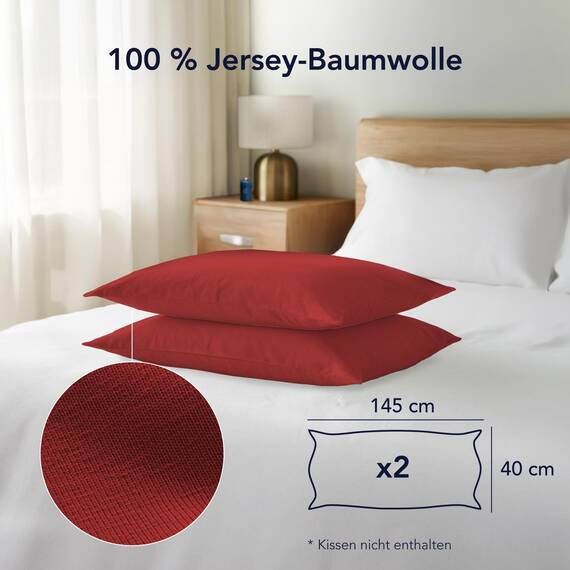 Dreamzie Kopfkissenbezug, 40 x 145 cm (2 Stück), 100% Baumwolle, Jersey, 150 g/m², rot, Kissenbezug 40 x 145 cm, Baumwolle, strapazierfähig, hypoallergen, für Kopfkissen