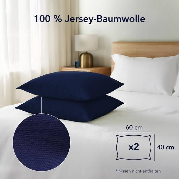 Dreamzie Kissenbezug 40x60 (Set mit 2) - 100% Jersey Baumwolle 150 g/qm Kissenbezüge -Dunkelblau - Für Kissen 40 x 60 cm - Kissenhülle - Kissenbezug - Resistent und Hypoallergen