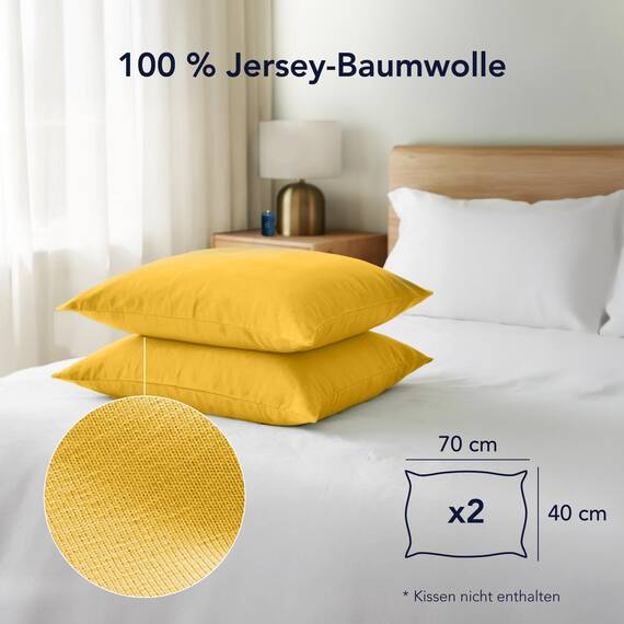 Dreamzie Kissenbezug 40x70 (Set mit 2) - 100% Jersey Baumwolle 150 g/qm Kissenbezüge -Gelb - Für Kissen 40x70 cm - Kissenhülle - Kissenbezug - Resistent und Hypoallergen
