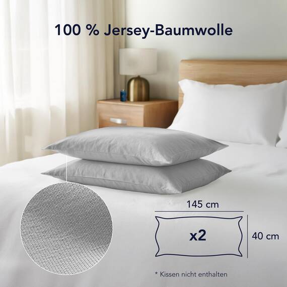 Dreamzie Kopfkissenbezug, 40 x 145 cm (2 Stück), 100% Baumwolle, Jersey, 150 g/m², grau, Kissenbezug 40 x 145 cm, Baumwolle, strapazierfähig, hypoallergen, für Kopfkissen