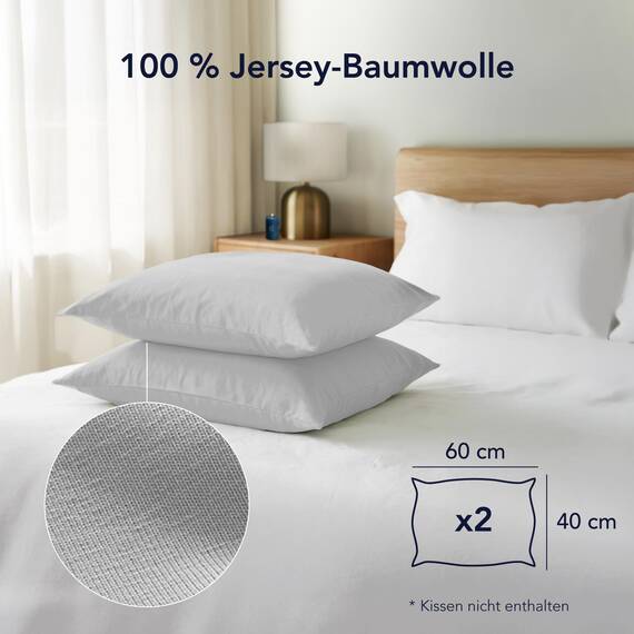 Dreamzie Set mit 2X Kissenbezüge Baumwolle 100% Jersey Baumwolle - Kissenhülle 2er Pack - Bettwäsche Doppelbett Kissenbezug - Kissen Schoner - Resistent und Hypoallergen (40 x 60 cm, Grau)