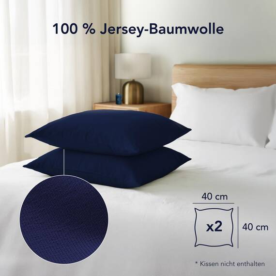Dreamzie Kissenbezug 40x40 (Set mit 2) - 100% Jersey Baumwolle 150 g/qm Kissenbezüge -Dunkelblau - Für Kissen 40 x 40 cm - Kissenhülle - Kissenbezug - Resistent und Hypoallergen