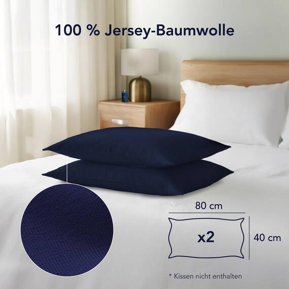 Dreamzie Kissenbezug 40 x 80 (Set mit 2) - 100% Jersey Baumwolle 150 g/qm Kissenbezüge -Dunkelblau - Für Kissen 40 x 80 cm - Kissenhülle - Kissenbezug - Resistent und Hypoallergen