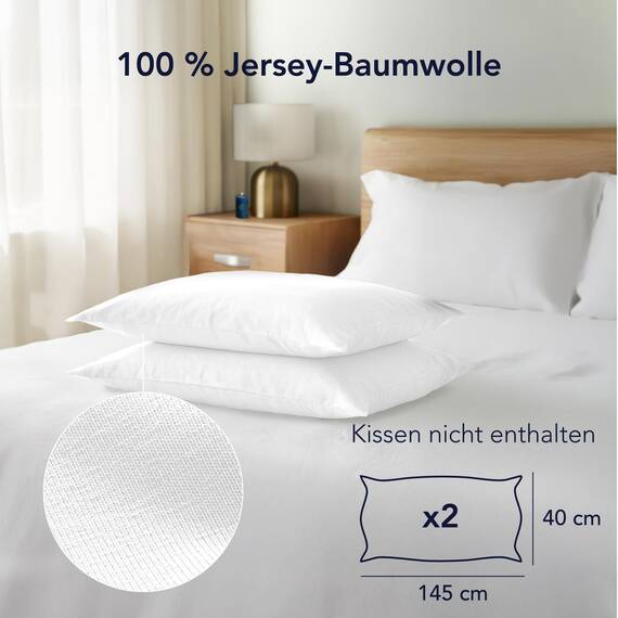 Dreamzie Kopfkissenbezug, 40 x 145 cm (2 Stück), 100% Baumwolle, Jersey, 150 g/m², weiß, Kissenbezug 40 x 145 cm, Baumwolle, strapazierfähig, hypoallergen, für Kopfkissen