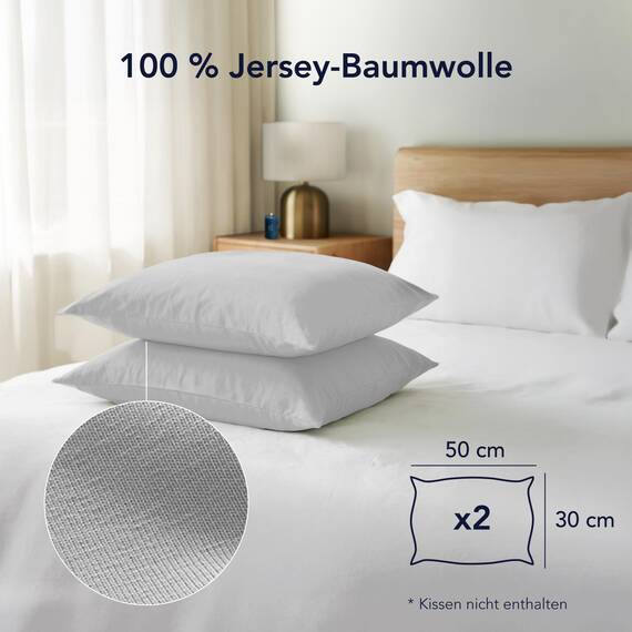 Dreamzie Kissenbezug 30x50 (Set mit 2) - 100% Jersey Baumwolle 150 g/qm Kissenbezüge -Grau - Für Kissenbezug 50x30 cm - Kissenhülle - Resistent und Hypoallergen