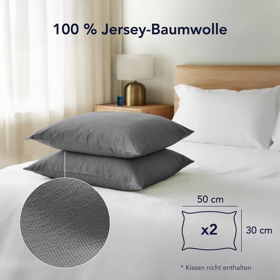 Dreamzie Kissenbezug 30x50 (Set mit 2) - 100% Jersey Baumwolle 150 g/qm Kissenbezüge -Anthrazit - Für Kissenbezug 50x30 cm - Kissenhülle - Resistent und Hypoallergen