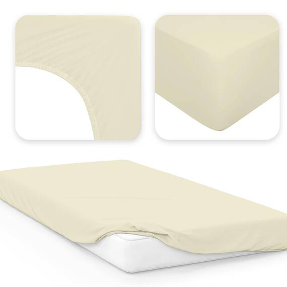 Jacobson Jersey Spannbettlaken Spannbetttuch Baumwolle Bettlaken (90x200-100x200 cm, Natur)