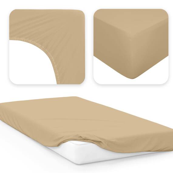 Jacobson Jersey Spannbettlaken Spannbetttuch Baumwolle Bettlaken (90x200-100x200 cm, Beige)