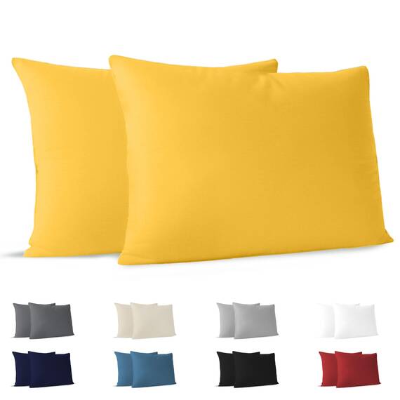 Dreamzie Kissenbezug 50x70 (Set mit 2) - 100% Jersey Baumwolle 150 g/qm Kissenbezüge -Gelb - Für Kissenbezug 70x50 - Kissenhülle - Resistent und Hypoallergen
