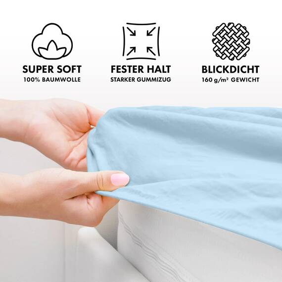 Jacobson Jersey Spannbettlaken Spannbetttuch Baumwolle Bettlaken (60x120-70x140 cm, Hellblau)