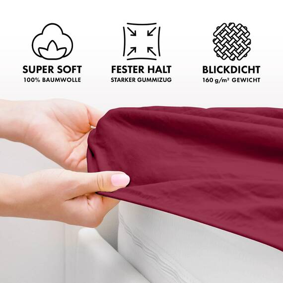 Jacobson Jersey Spannbettlaken Spannbetttuch Baumwolle Bettlaken (60x120-70x140 cm, Bordeaux)