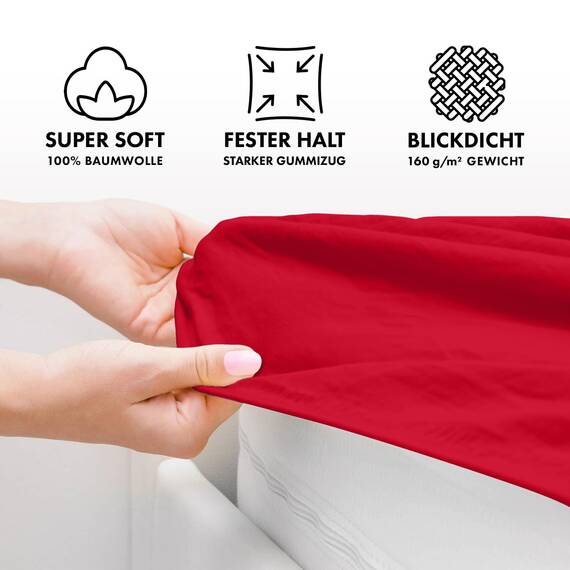 Jacobson Jersey Spannbettlaken Spannbetttuch Baumwolle Bettlaken (90x200-100x200 cm, Rot)