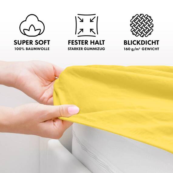 Jacobson Jersey Spannbettlaken Spannbetttuch Baumwolle Bettlaken (60x120-70x140 cm, Gelb)
