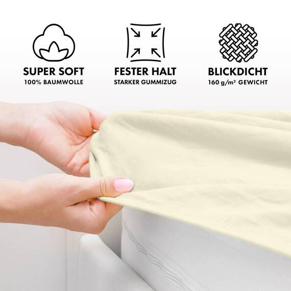 Jacobson Jersey Spannbettlaken Spannbetttuch Baumwolle Bettlaken (90x200-100x200 cm, Natur)