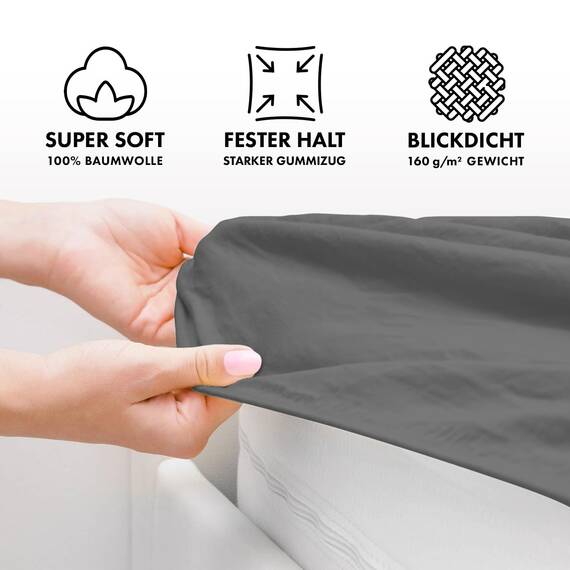 Jacobson Jersey Spannbettlaken Spannbetttuch Baumwolle Bettlaken (90x200-100x200 cm, Anthrazit)