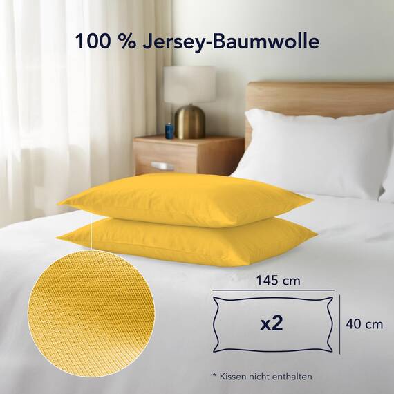 Dreamzie Kopfkissenbezug, 40 x 145 cm (2 Stück), 100% Baumwolle, Jersey, 150 g/m², gelb, Kissenbezug 40 x 145 cm, Baumwolle, strapazierfähig, hypoallergen, für Kopfkissen