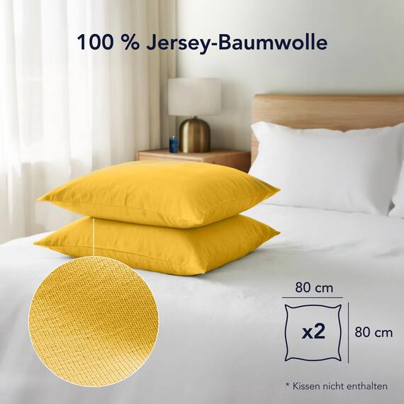 Dreamzie Kissenbezug 80x80 (Set mit 2) - 100% Jersey Baumwolle 150 g/qm Kissenbezüge -Gelb - Für Kissenbezug 80x80 Baumwolle - Kissenhülle - Resistent und Hypoallergen