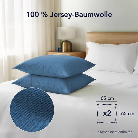 Kissenbezug 65 x 65 cm (Set mit 2) - 100% Jersey Baumwolle 150 g/qm Kissenbezüge -Blau - Für Kissen 65 x 65 cm - Kissenhülle - Kissenbezug - Resistent und Hypoallergen - Dreamzie
