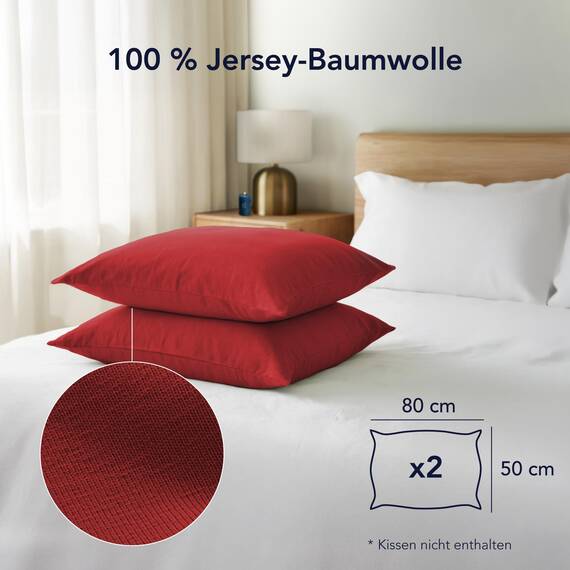Dreamzie Kissenbezug 50x80 (Set mit 2) - 100% Jersey Baumwolle 150 g/qm Kissenbezüge -Rot - Für Kopfkissenbezug 50x80 - Kissenhülle - Kissenbezug - Resistent und Hypoallergen