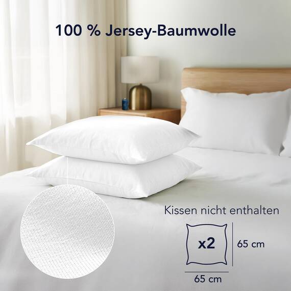 Dreamzie Kissenbezug 65 x 65 cm (Set mit 2) - 100% Jersey Baumwolle 150 g/qm Kissenbezüge -Weiß - Für Kissen 65 x 65 cm - Kissenhülle (Kissen Nicht im Lieferumfang enthalten)