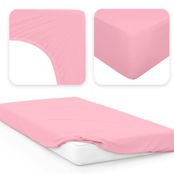 Jacobson Jersey Spannbettlaken Spannbetttuch Baumwolle Bettlaken (120x200-130x200 cm, Rosa)