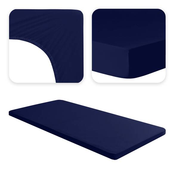 Jacobson Jersey Spannbettlaken Spannbetttuch Baumwolle Bettlaken (Topper 180-200x200 cm, Dunkelblau)