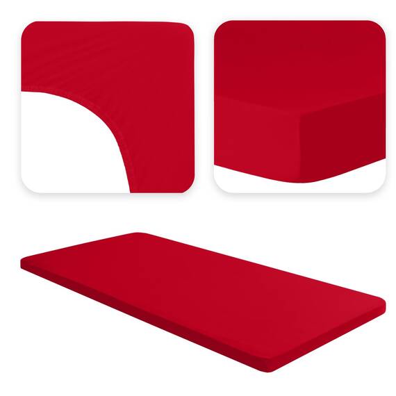 Jacobson Jersey Spannbettlaken Spannbetttuch Baumwolle Bettlaken (Topper 140-160x200 cm, Rot)