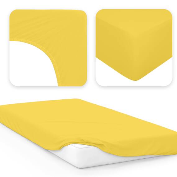 Jacobson Jersey Spannbettlaken Spannbetttuch Baumwolle Bettlaken (90x200-100x200 cm, Gelb)