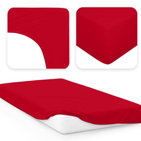 Jacobson Jersey Spannbettlaken Spannbetttuch Baumwolle Bettlaken (120x200-130x200 cm, Rot)
