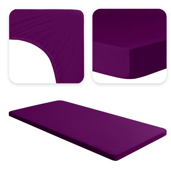 Jacobson Jersey Spannbettlaken Spannbetttuch Baumwolle Bettlaken (Topper 140-160x200 cm, Royal Lila)