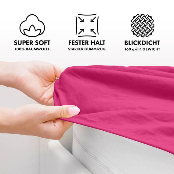 Jacobson Jersey Spannbettlaken Spannbetttuch Baumwolle Bettlaken (120x200-130x200 cm, Pink)