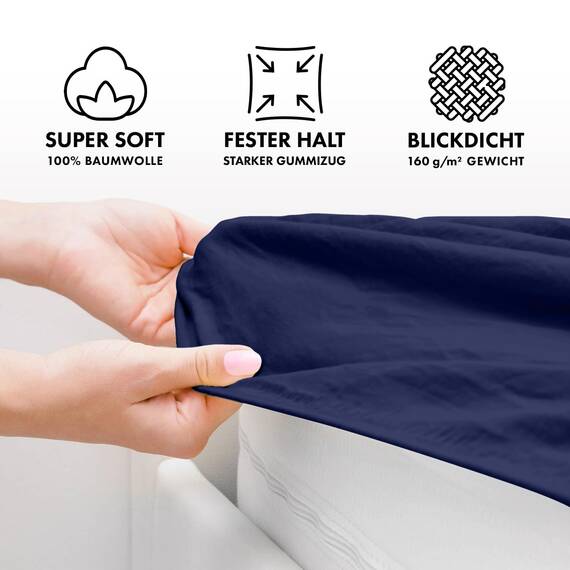 Jacobson Jersey Spannbettlaken Spannbetttuch Baumwolle Bettlaken (140x200-160x220 cm, Dunkelblau)