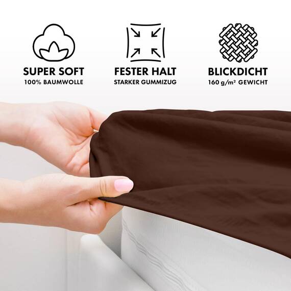 Jacobson Jersey Spannbettlaken Spannbetttuch Baumwolle Bettlaken (140x200-160x200 cm, Schokobraun)