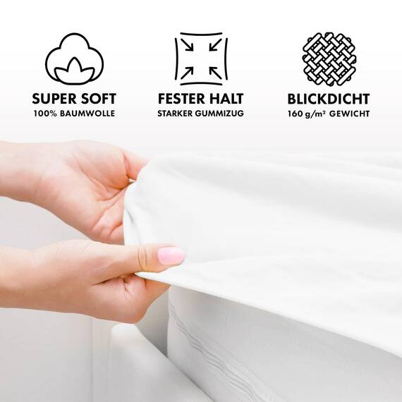 Jacobson Jersey Spannbettlaken Spannbetttuch Baumwolle Bettlaken (60x120-70x140 cm, Weiss) (Packung mit 2)