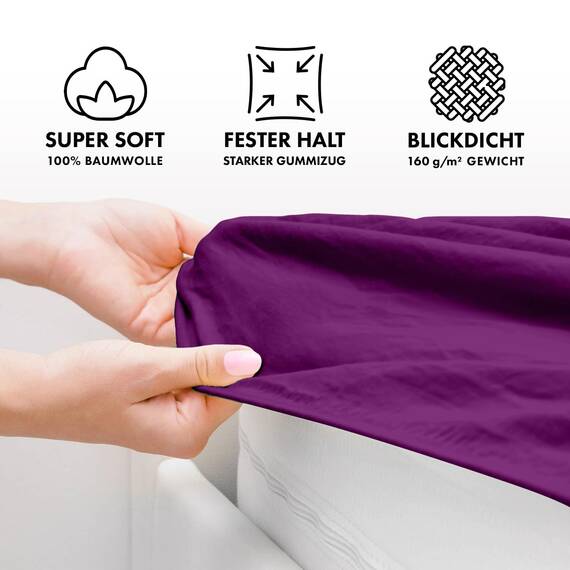 Jacobson Jersey Spannbettlaken Spannbetttuch Baumwolle Bettlaken (90x200-100x200 cm, Royal Lila)